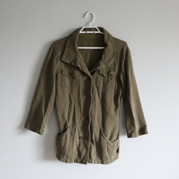 PrAna Women's Sz Lrg Green Army Military Double-Breasted Lightweight Pea Jacket - Picture 1 of 13